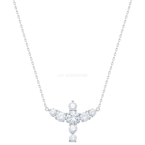 Colar Prata 925 Espírito Santo Pedras Moissanites