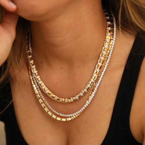 Colar Luxo Gabi Prata 925 Escamas Ouro e Rodio