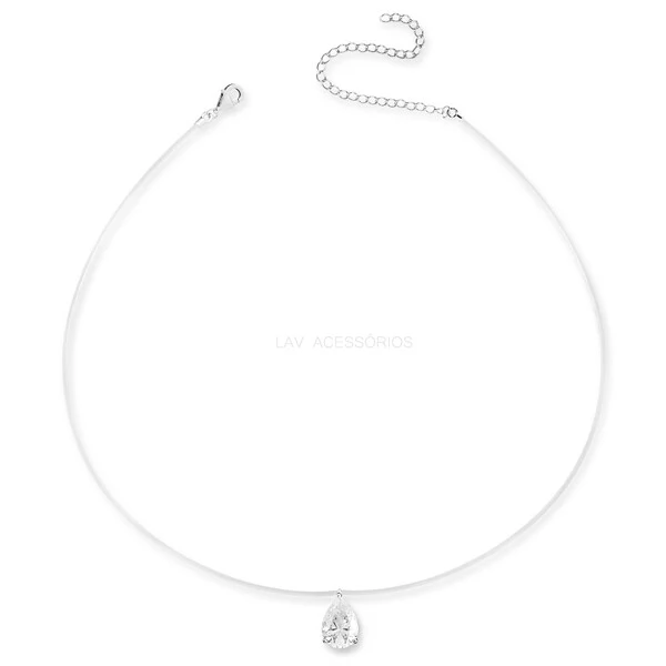 Colar Prata 925 Invisible Gota Moissanite