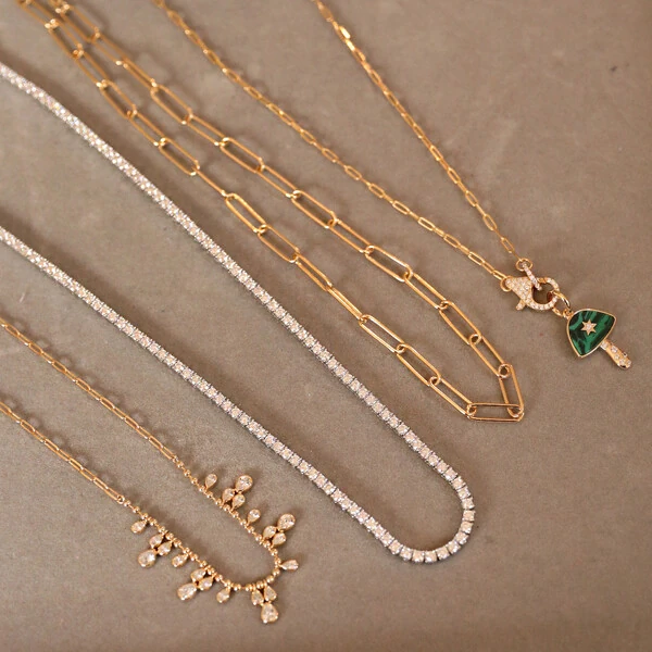 Colar Prata 925 Cascata Gotas Cravação Inglesa Ouro
