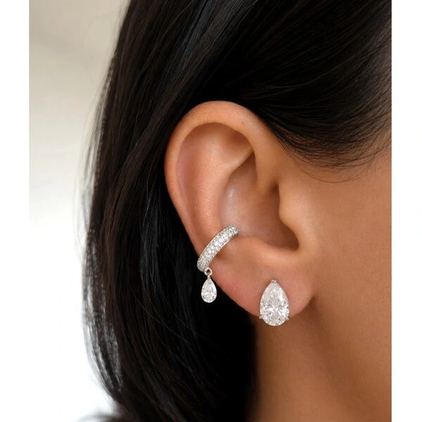Piercing Fake Prata 925 Cravejado Gota Moissanite