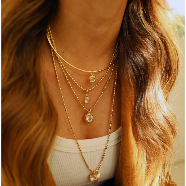 Colar Aro Trend Pingente Retangular Cristal Ouro