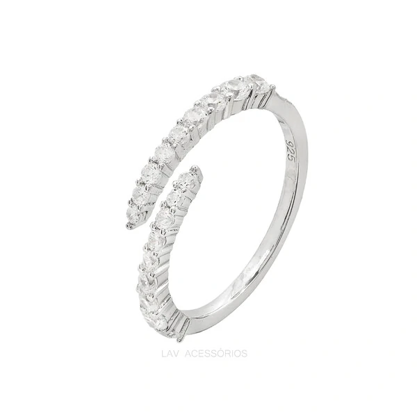 Anel Prata 925 Entreaberto Meia Cravação Slim