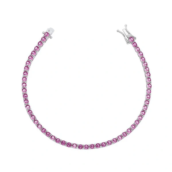 Pulseira Riviera 4 garras 3mm Safira Pink
