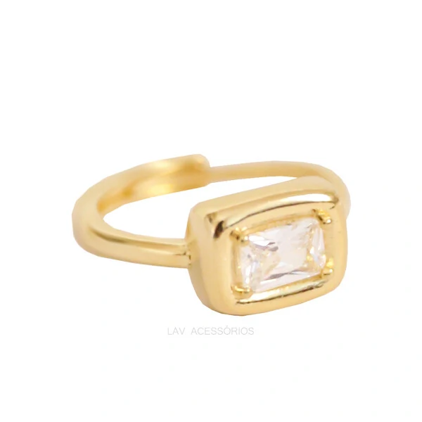 Anel Dedinho Quadradinho Cristal Ouro