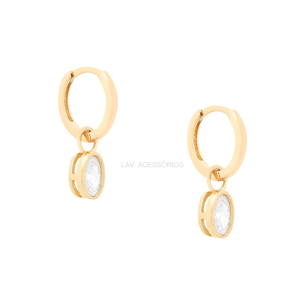 Argolinha Prata 925 Pin Oval Inglesa Cristal Ouro