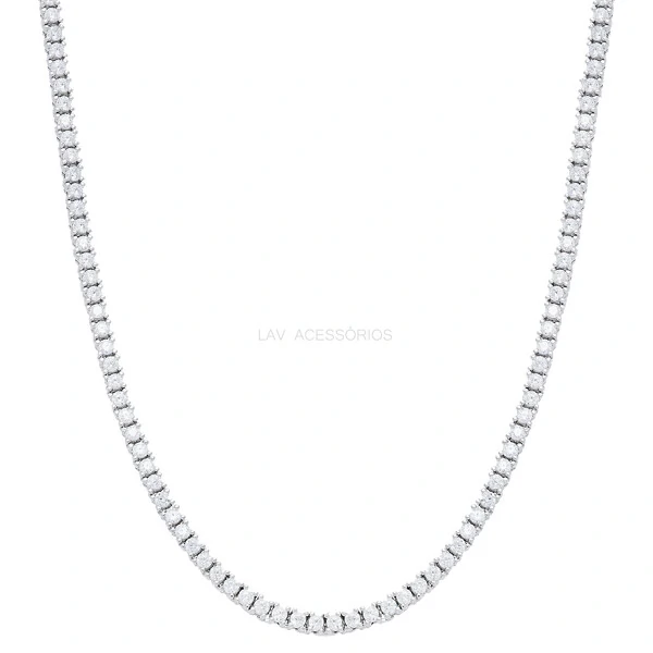 Colar Prata 925 Riviera 4 Garras Moissanites 2,5 mm - 42 cm