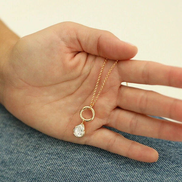 Colar Prata 925 Fecho Redondo Gota Moissanite Ouro