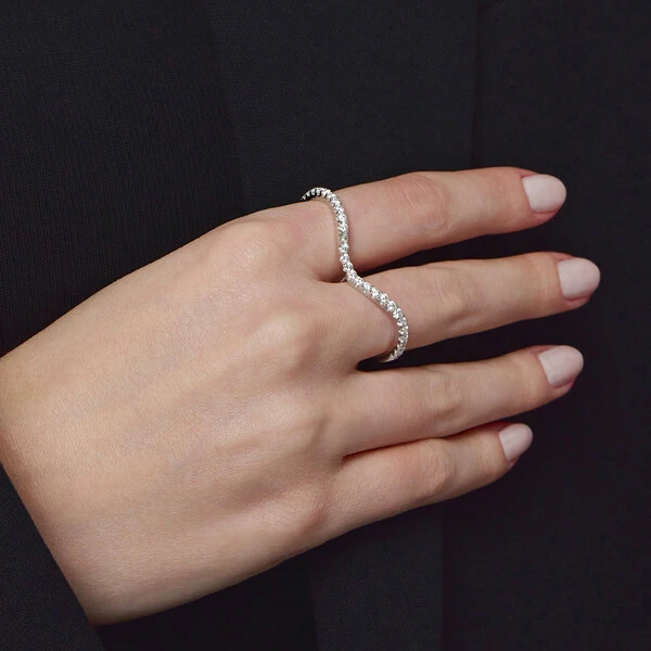 Anel Prata 925 Duplo Cravejado Glam Moissanites