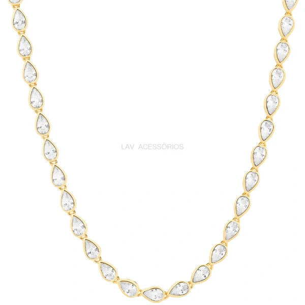 Colar Prata 925 Riviera Inglesa Gotinhas 3 mm Ouro