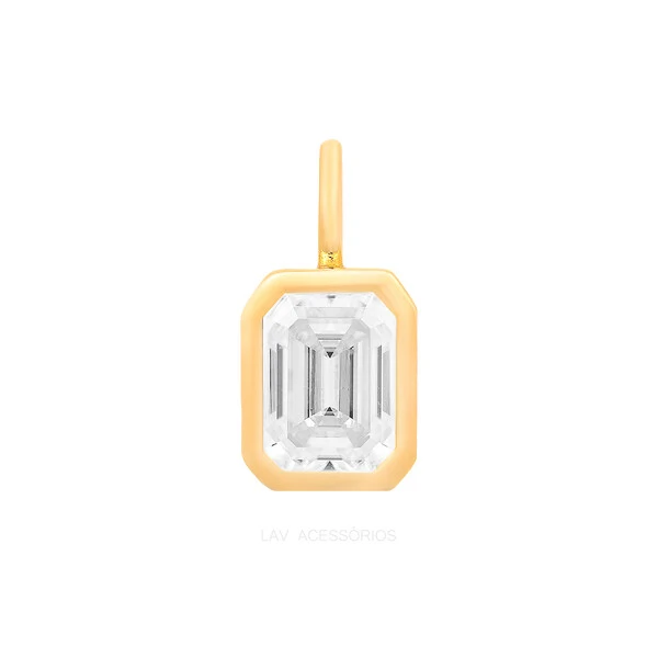 Pingente Prata 925 Baguete 8x6 Moissanite Ouro
