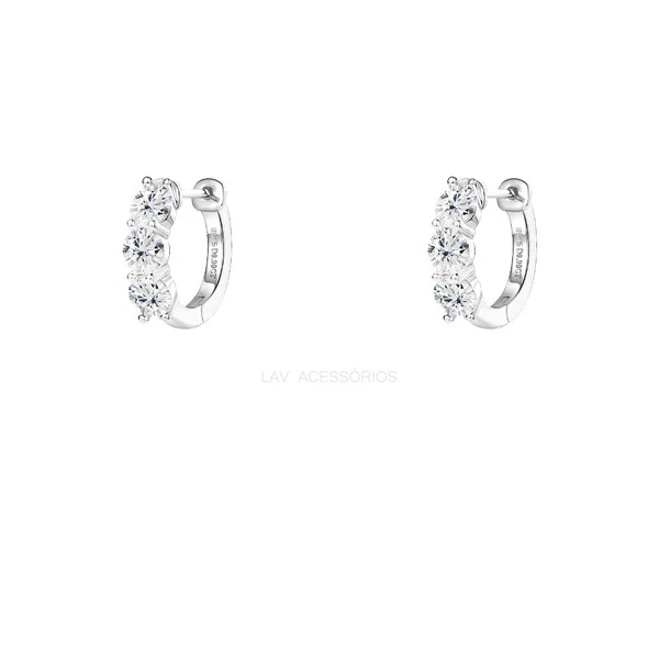 Argolinha Prata 925 Tri Moissanites 4 mm