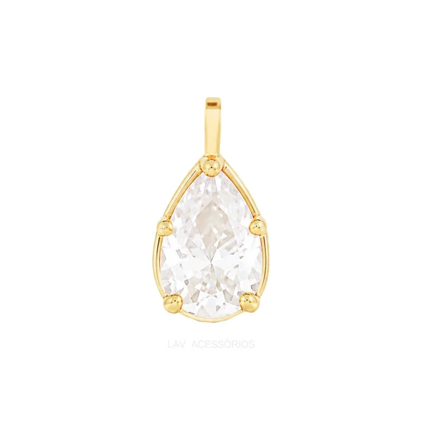 Pingente Prata 925 Gotinha 9x5 Moissanite Ouro