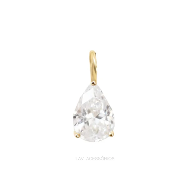 Pingente Invisible Gota Cristal Ouro