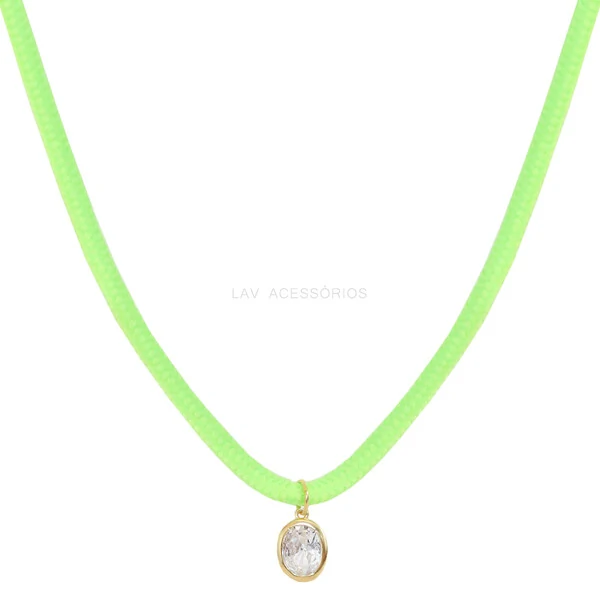 Colar Colors Neon Pingente Oval Cristal Ouro