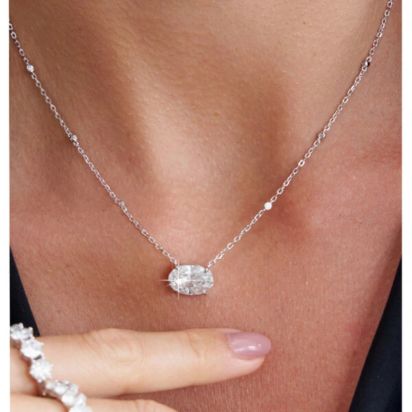 Colar Prata 925 Tiff Solitário Moissanite 8x12 mm