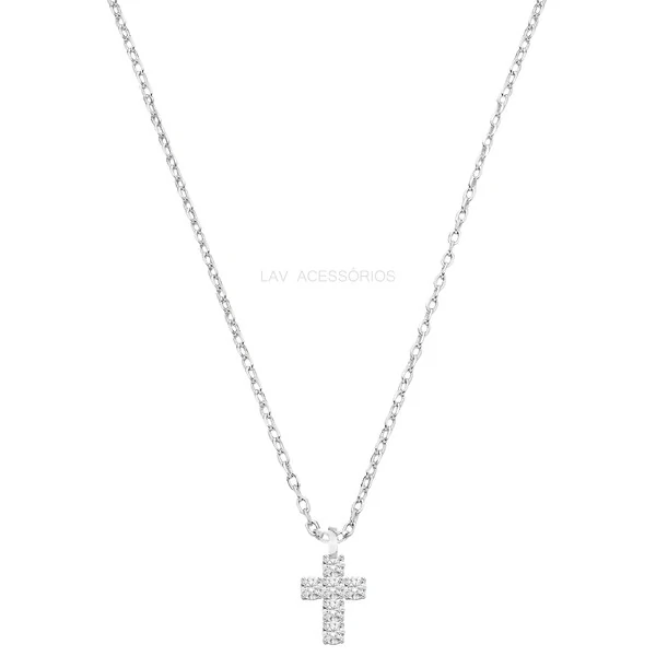 Colar Prata 925 Cruz Delicada Moissanite