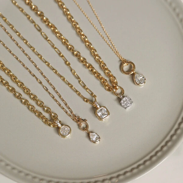 Colar Prata 925 Fecho Mosquetão Gotinha Moissanite Ouro