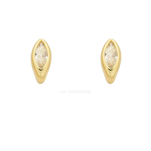 Brinco Hold Navete Cristal Ouro