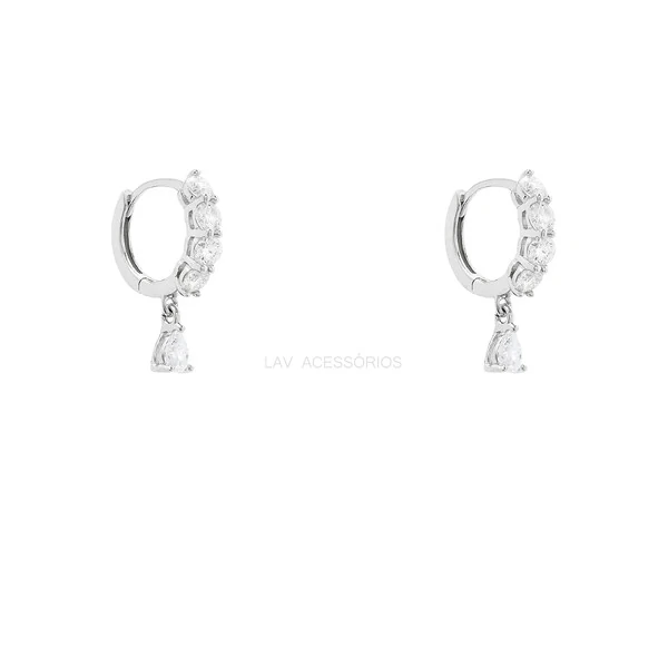 Argolinha Prata 925 Moissanite Cravejada 3 mm Pin Gotinha