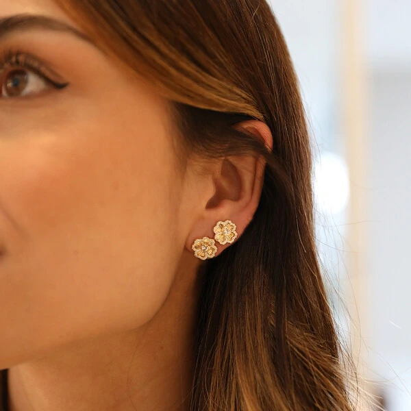 Argolinha Prata 925 Trevo Plisse Cravejado Ouro