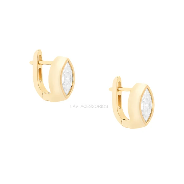 Argola Click Prata 925 Cravação Inglesa Navete Moissanite