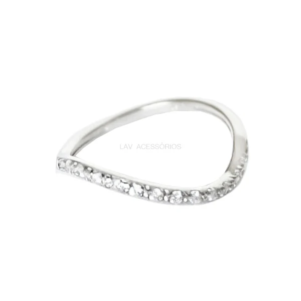 Anel Wave Slim Cravejado Rodio