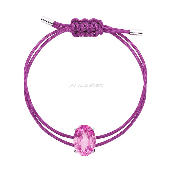 Pulseira Regulável Color Pedra Oval Pink Topázio