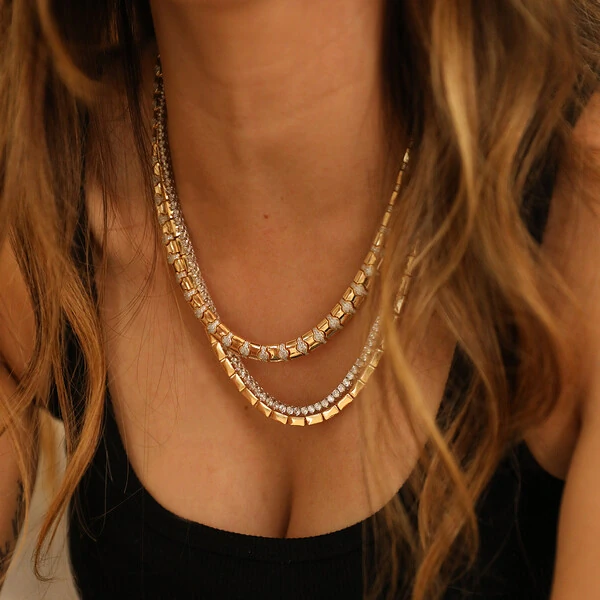 Colar Luxo Gabi Prata 925 Escamas Ouro e Rodio