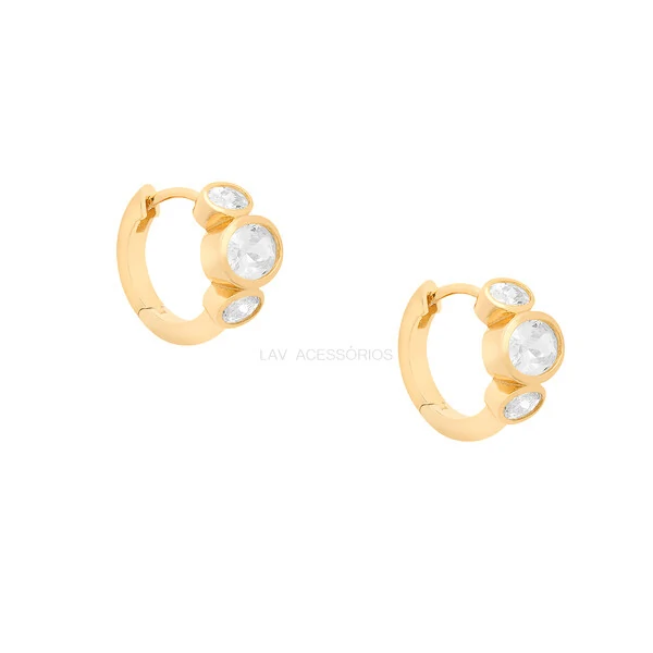 Argola Prata 925 Cravação Inglesa Tri Oval Ouro