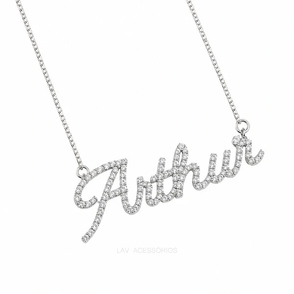 Colar Prata 925 Personalizado Nome Moissanite