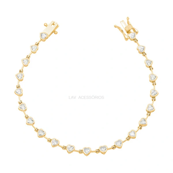 Pulseira Prata 925 Fio Faca Cravação Inglesa Corações