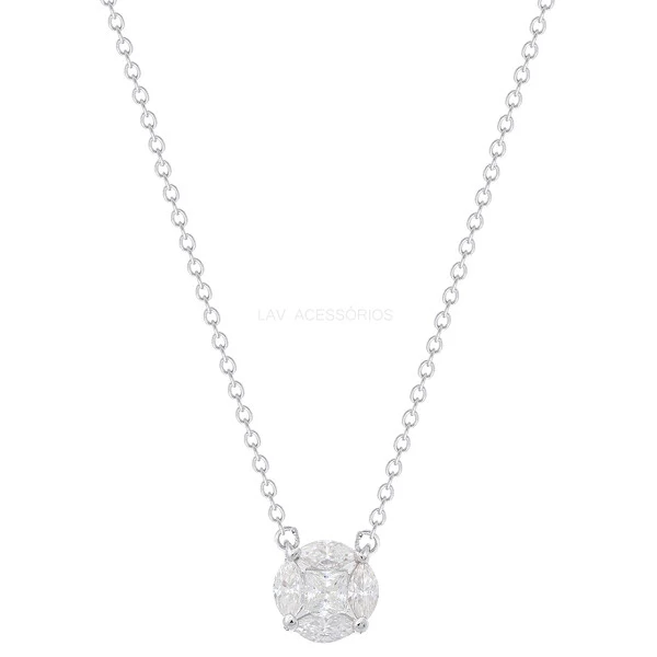 Colar Prata 925 Ponto Clássico Ilusion Moissanite 8 mm