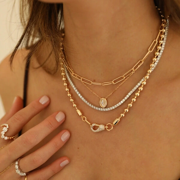 Colar Prata 925 Bolinhas Bold Fecho Cravejado Ouro - 45 cm