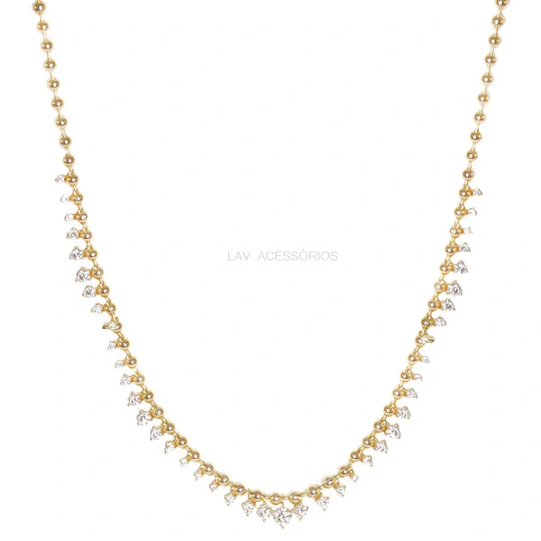 Colar Prata 925 Bolinhas Pontos de Luz Degrade Moissanites