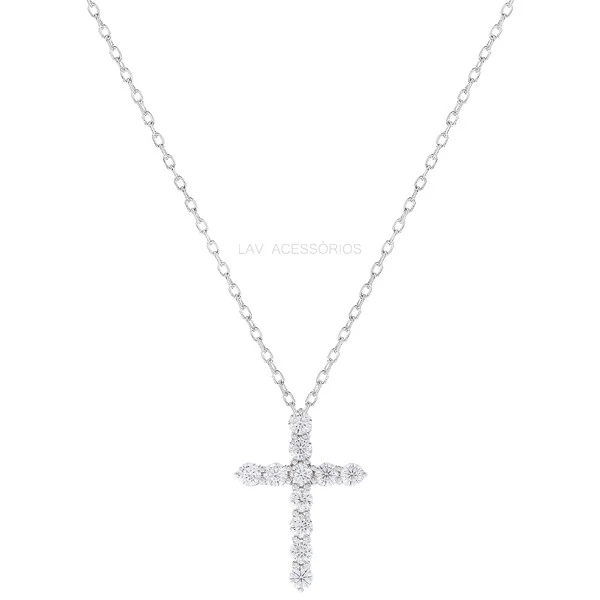 Colar Prata 925 Crucifixo Moissanite 3 mm