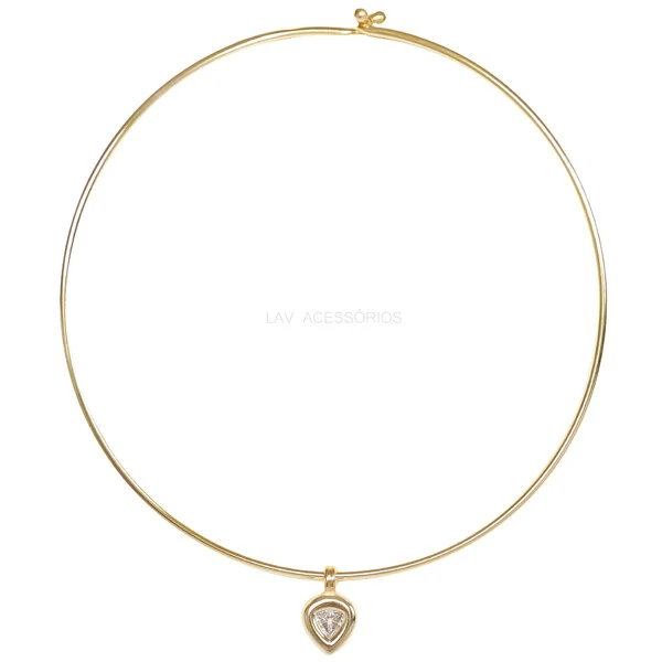 Colar Aro Trend Pingente Triangular Cristal Ouro