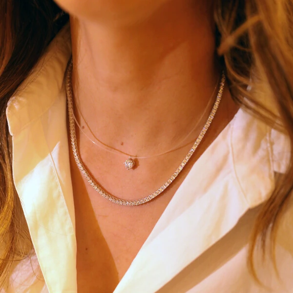 Colar Prata 925 Invisible Ponto de Luz Moissanite 6,5 mm