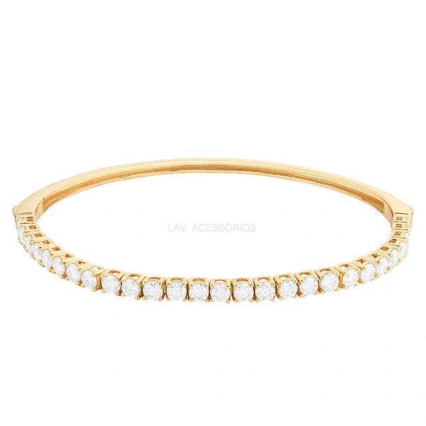 Bracelete Prata 925 GG Duo Aro e Riviera Ouro Moissanites