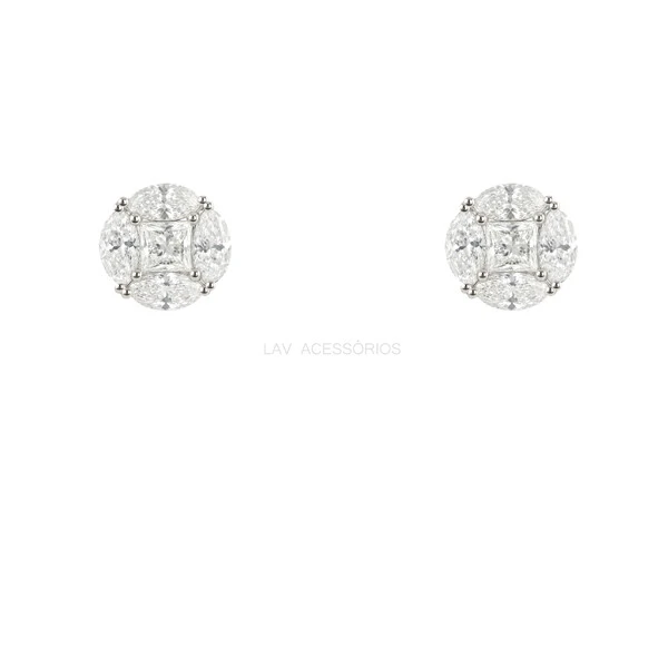 Brinco Prata 925 Ponto Ilusion Moissanite 9,5 mm