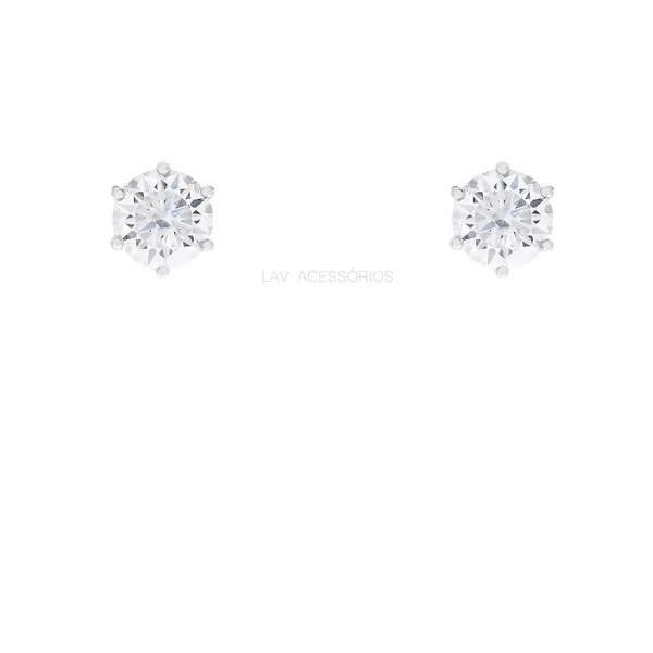 Brinco Prata 925 Ponto 6 Garras Moissanite 8 mm 4 ct