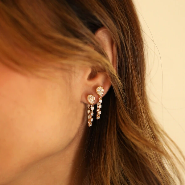 Brinco Prata 925 Gota Inglesa Tiff Moissanite Ouro