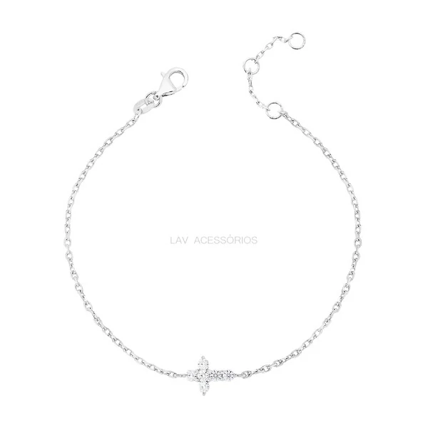 Pulseira Prata 925 Cruz Delicada Moissanite