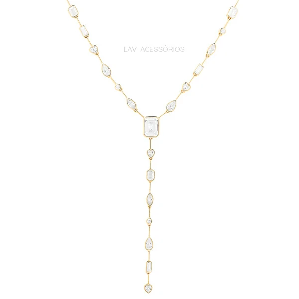 Colar Prata 925 Fio Faca Formato Y Cravação Inglesa