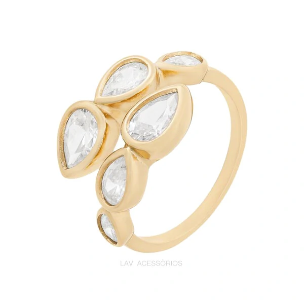 Anel Prata 925 Wrap Cravação Inglesa Gotas