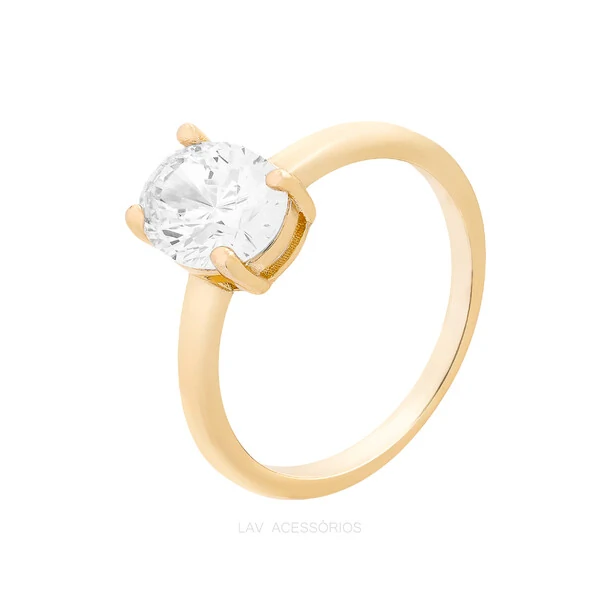 Anel Prata 925 Solitário Oval Ouro