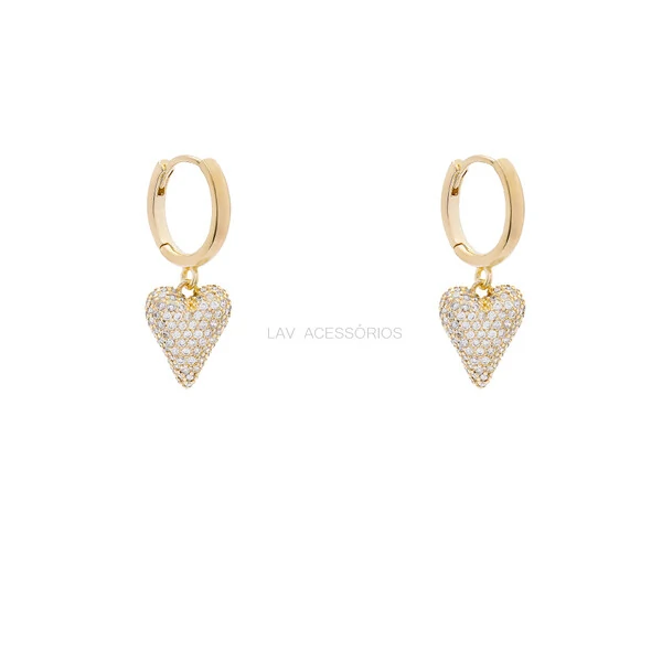 Argolinha Prata 925 Pin Coração Cravejado Ouro