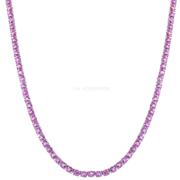 Colar Riviera 3 mm 4 Garras Safira Pink - 42 cm
