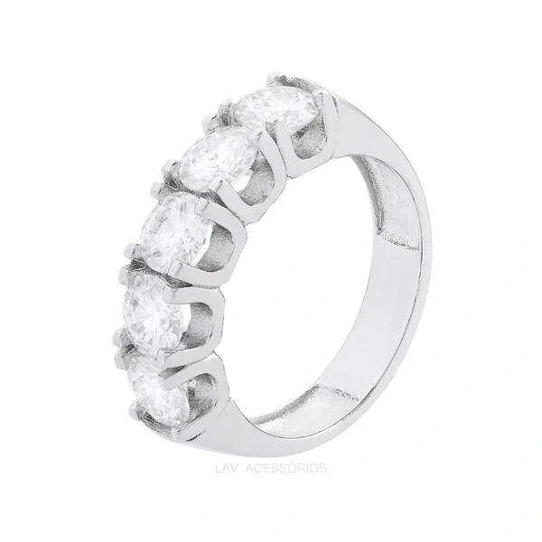 Anel Prata 925 Meia Aliança Russa 5 mm Moissanites