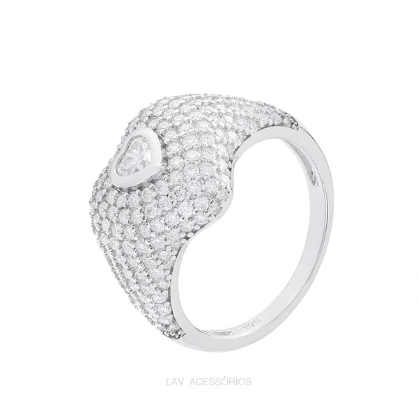 Anel Prata 925 Shine Coração Moissanite